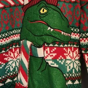 Sweater holiday Christmas T-Rex dinosaur red & green ugly sweater fun